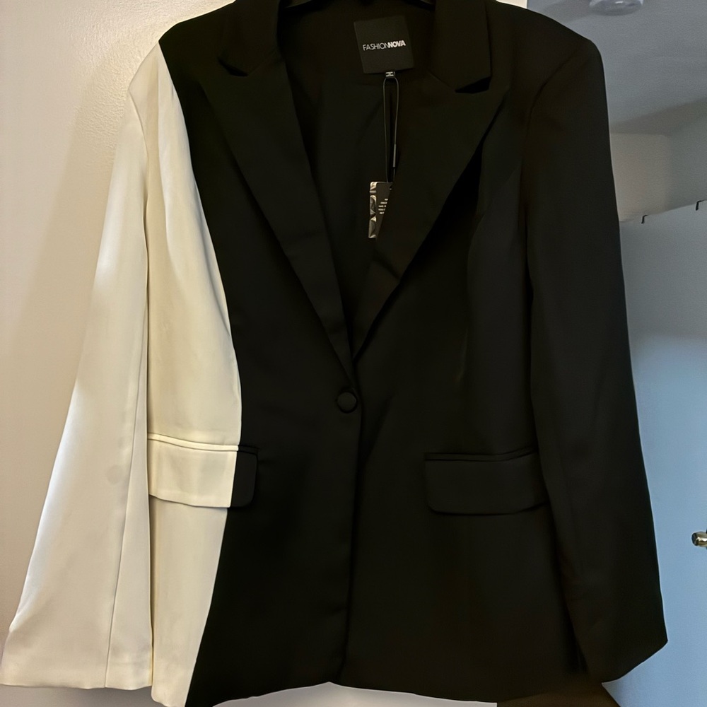 Fashion Nova Black and White Contrast Blazer